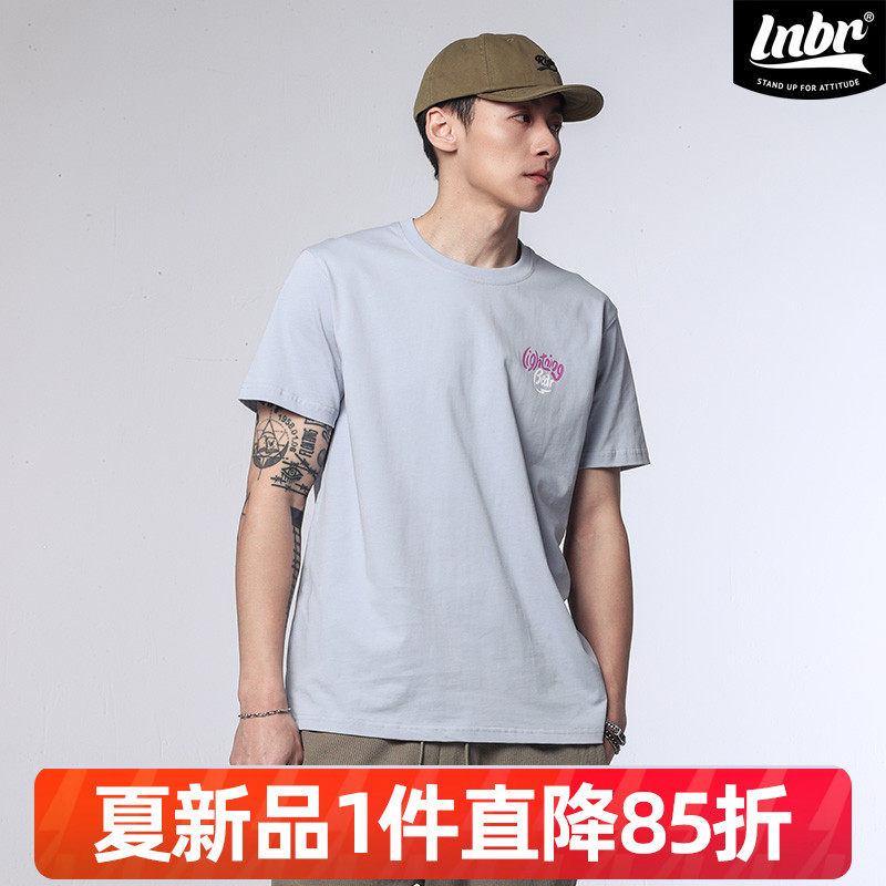 LIGHTNING BEAR熊電25夏季新品宽松休闲短袖浅蓝T恤美式高街大码
