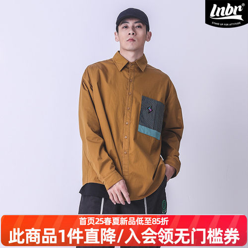 lnbr休闲印花长袖衬衫翻领大码