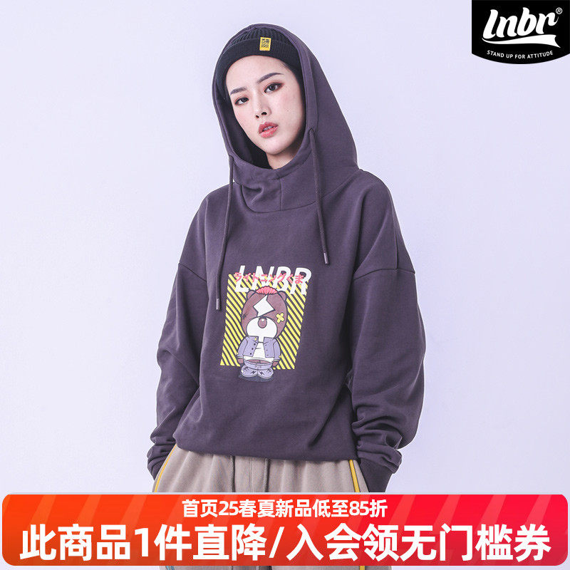 LNBR熊电秋冬漫画系列小熊印花连帽卫衣个性趣味潮流百搭宽松大码