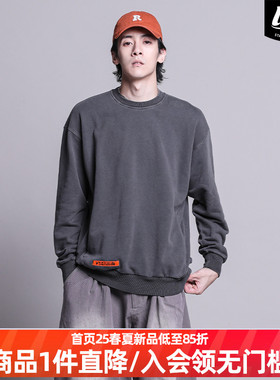 LNBR秋冬重水洗圆领套头卫衣男2色美式复古潮流宽松情侣上衣大码