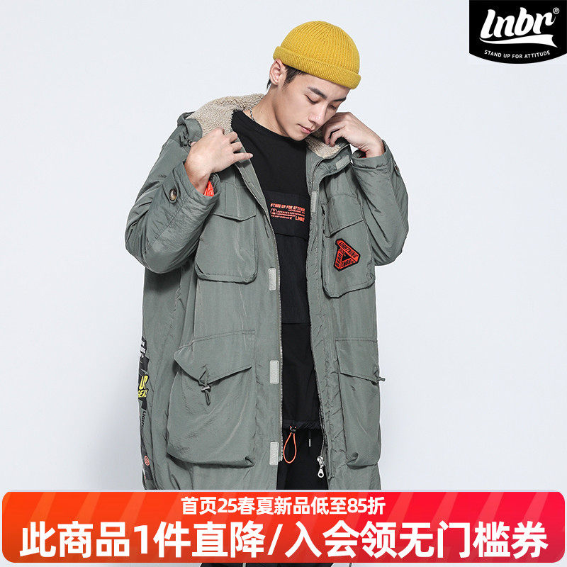 LNBR棉服男潮仿羊羔绒军风冬装外套夹棉连帽长款外套大码OVERSIZE,男装,棉衣,淘宝优惠券,粉丝福利购,淘宝优惠卷