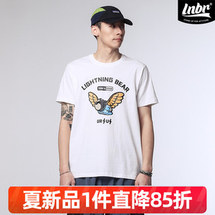 LNBR原创25夏新品 T恤男宽松百搭情侣 原创飞天小熊印花白色短袖