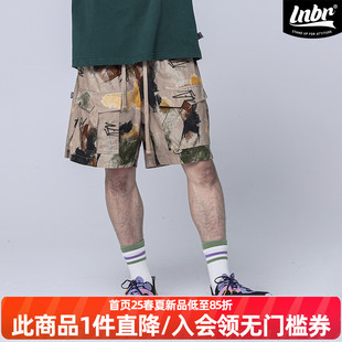 美式 大码 街头满版 男女ins风宽松五分裤 泼墨印花休闲短裤 LNBR夏季
