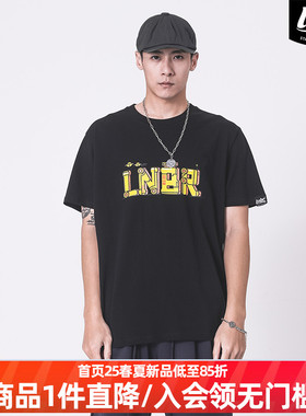 LNBR熊电机械字母印花黑色圆领T恤时尚百搭宽松大码短袖潮牌