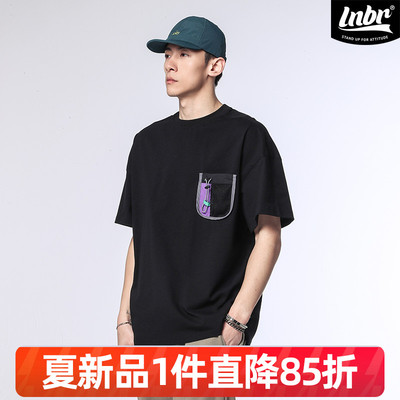 LNBR25新品夏季黑色口袋oversize短袖T恤潮流百搭宽松大码