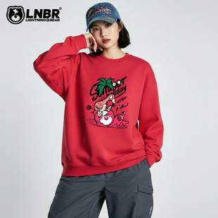 LIGHTNING BEAR潮流个性大码上衣男加肥加大印花圆领卫衣男女款