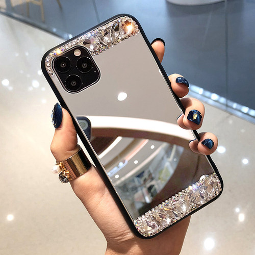 苹果18ProMax手机壳带镜子新款iPhone17网红水晶钻石套15plus防摔13mini保护套16全包14软硅胶XS女12潮11适用