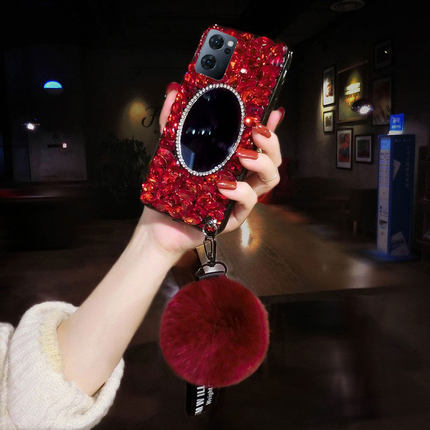 新款oppoReno15Pro手机壳带镜子奢华Reno14网红镶水钻13女12防摔FindX9高级X8保护套X7全包X6满钻11SE潮10绳