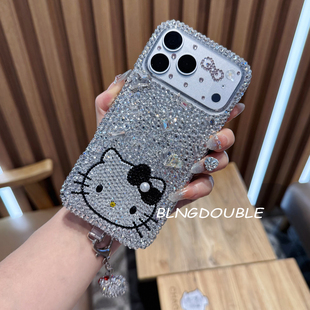 网红同款适用iPhone17pro max苹果16手机壳新款14奢华水钻可爱卡通猫15plus保护套13全包X防摔11女12mini带钻