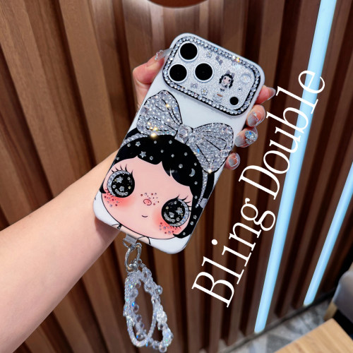 适用iPhone18ProMax水钻手机壳女苹果17卡通小玉16可爱15带钻14链