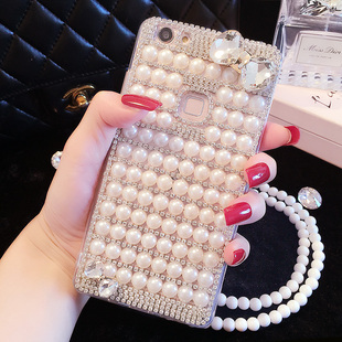 苹果17ProMax珍珠水晶手机壳奢华iPhone16带钻石闪13mini镶钻保护套14软硅胶15plus全包XS网红女12防摔8适用7