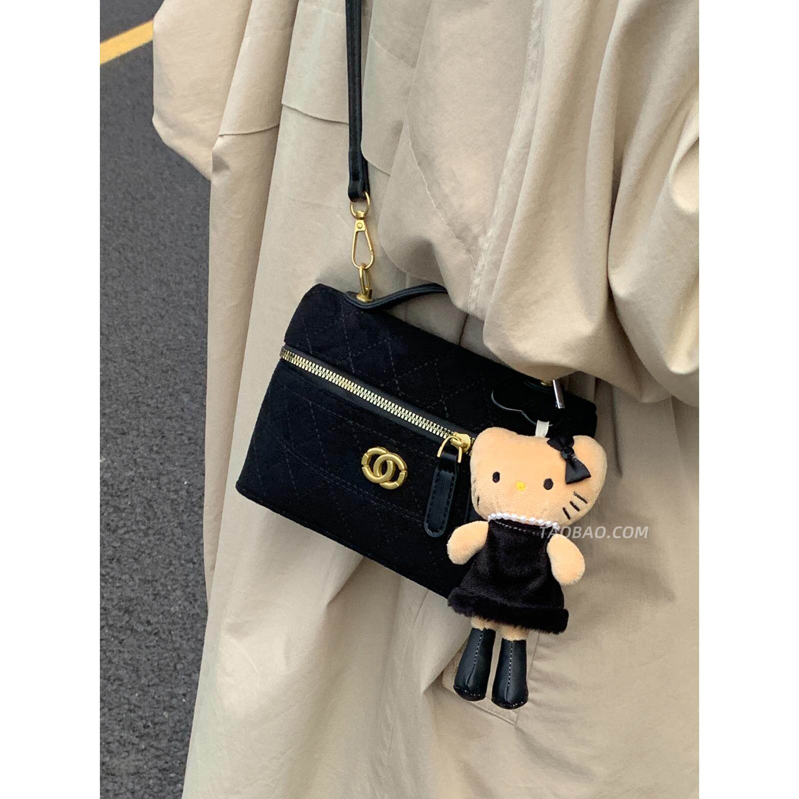 菱格绣线小众麂皮绒包女20