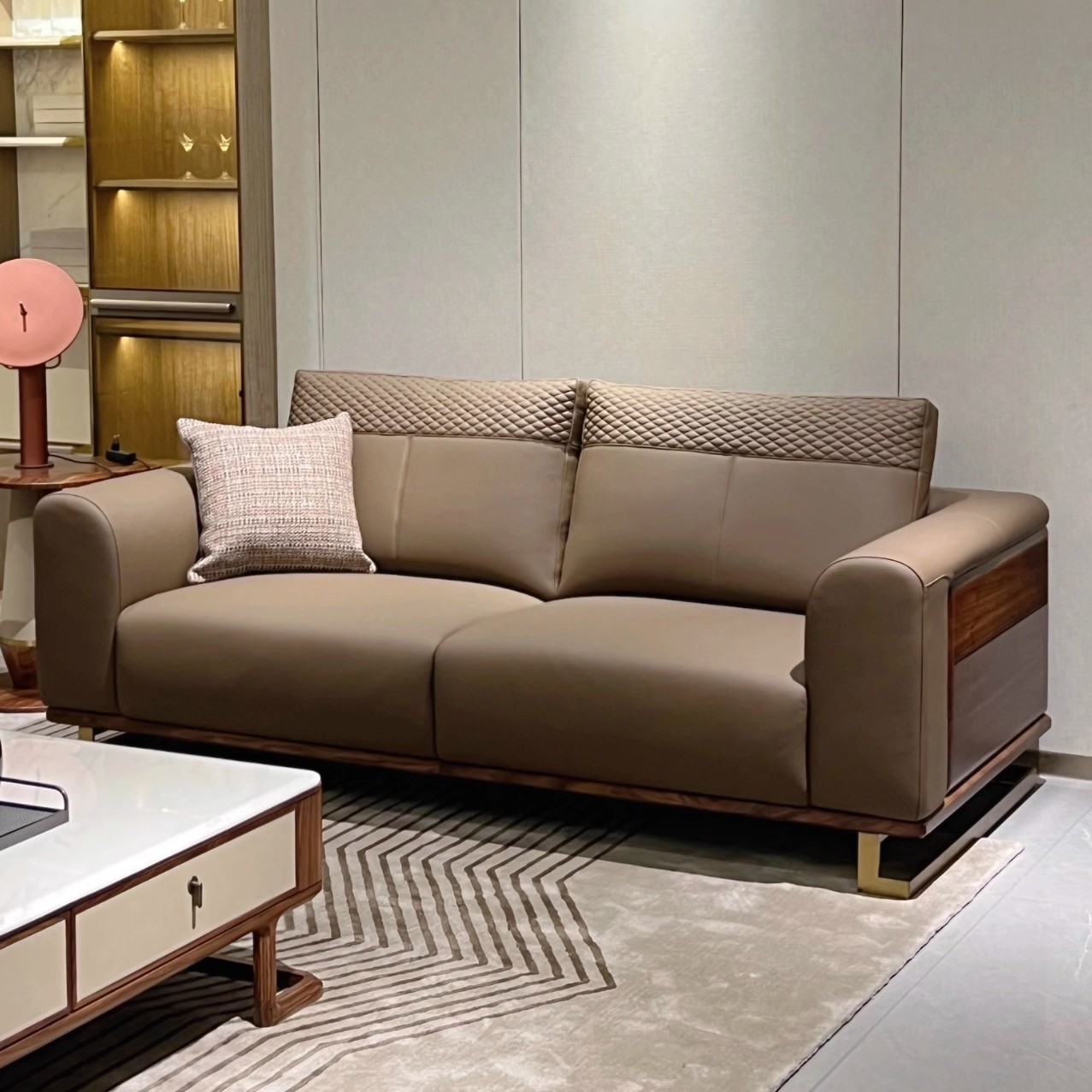 意式极简黑胡桃木真皮沙发三人位现代简约小户型客厅家具皮质沙发