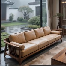 新中式实木沙发轻奢简约胡桃木沙发直排三人位家用客厅别墅沙发