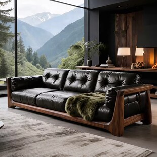 新中式实木沙发组合简约轻奢禅意客厅酒店黑胡桃木宋式美学家具