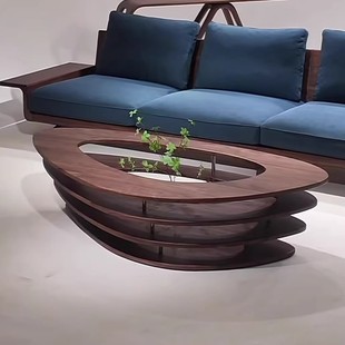 意式极简中古风异型创意帆船茶几高端客厅胡桃色设计师新款茶几