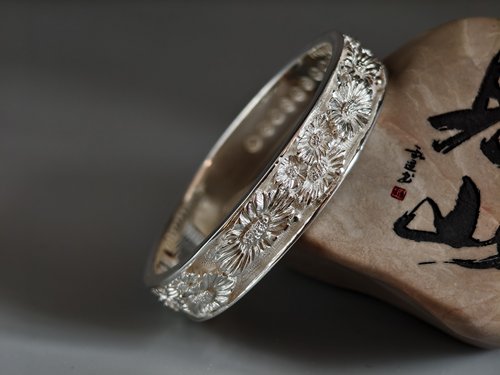 【足银9999】百年久诚原创浮雕小雏菊足银手镯