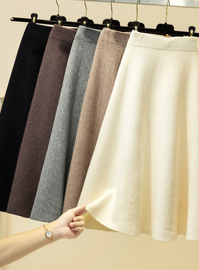 2023秋冬毛线针织半身裙女中长款高腰a字复古显瘦打底百褶大摆裙
