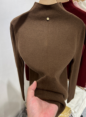 法式半高领咖色针织衫直筒套头长袖上衣女秋季新款修身时尚打底衫