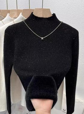 加绒加厚毛衣女冬季内搭保暖设计感半高领针织打底衫高级感上衣潮