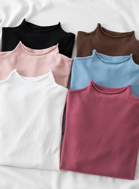 半高领针织打底衫女长袖2021春秋季新款洋气百搭修身毛衣内搭上衣