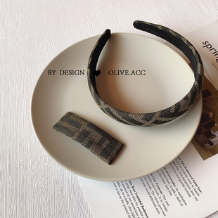 复古双F字母发箍海绵中古老花发卡简约加厚网红同款 ins头箍束发带