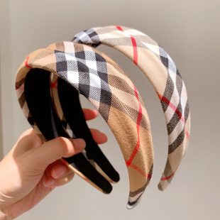 复古格纹发箍海绵增高颅顶头箍洗脸化妆头饰秋冬发卡压发网红发饰