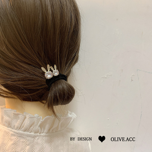 韩国可爱兔子橡皮圈扎头发粗简约加厚一对兔子发绳女发圈优雅头绳