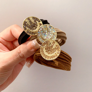 高级感闪钻笑脸发绳时尚 优雅发圈无接缝马尾丸子头绳皮套皮筋发饰