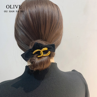 气质发圈肠圈丸子头头绳 发绳蝴蝶结黑色扎发皮筋韩国时尚 法式 经典