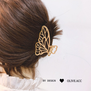 金色发夹后脑勺发卡顶夹刘海韩式 树叶蝴蝶发饰复古气质盘发小抓夹