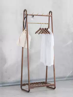 Black walnut solid wood hanger floor-to-ceiling clothes rack Nordic bedroom hanging clothes shoe stool one-piece clothes rack