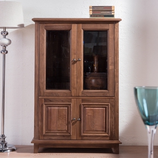 黑胡桃实木装饰柜美式客厅家具储物柜落地柜矮柜厅柜双门酒柜子