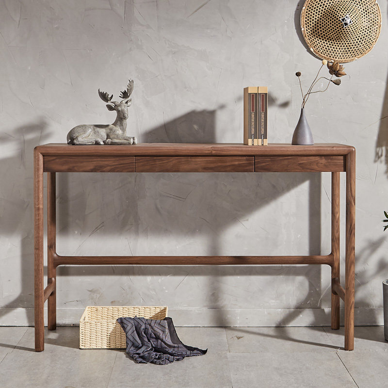 全实木条案简约现代条案桌玄关桌黑胡桃木禅意新中式条案案台