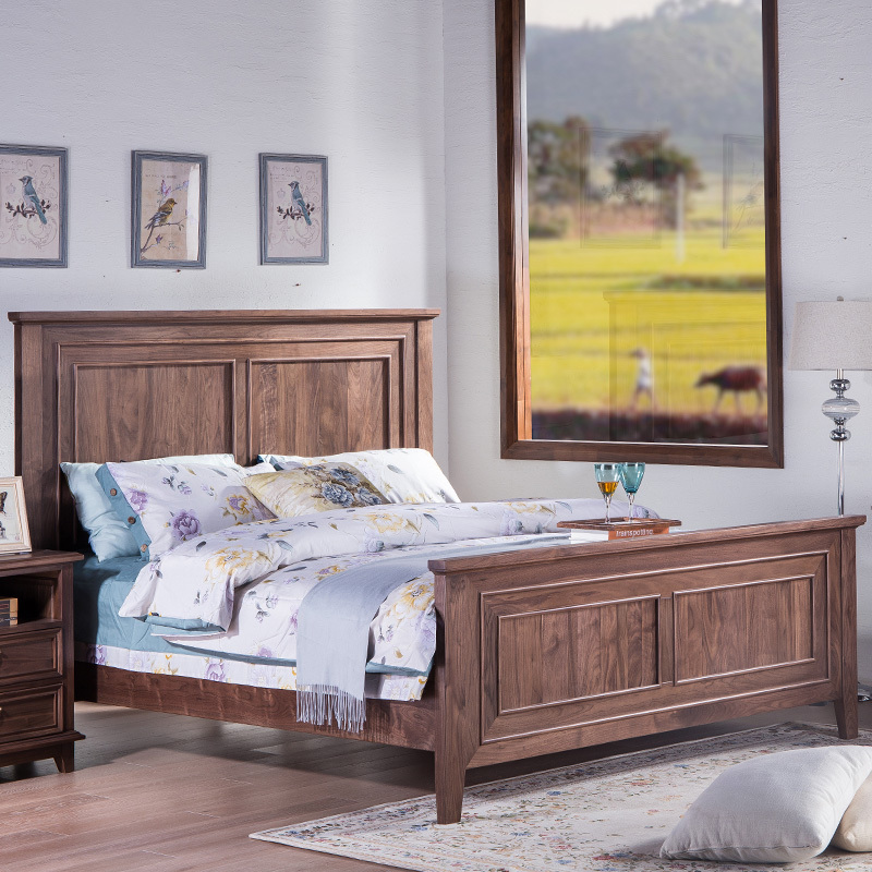 佐必林美式纯实木床黑胡桃木床双人简约欧式乡村1米8架子婚床大床