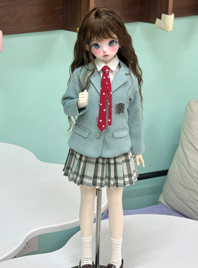 BJD1/4分娃衣 薄荷绿JK制服西装格裙套装 适配 大力力 MDD等 娃娃