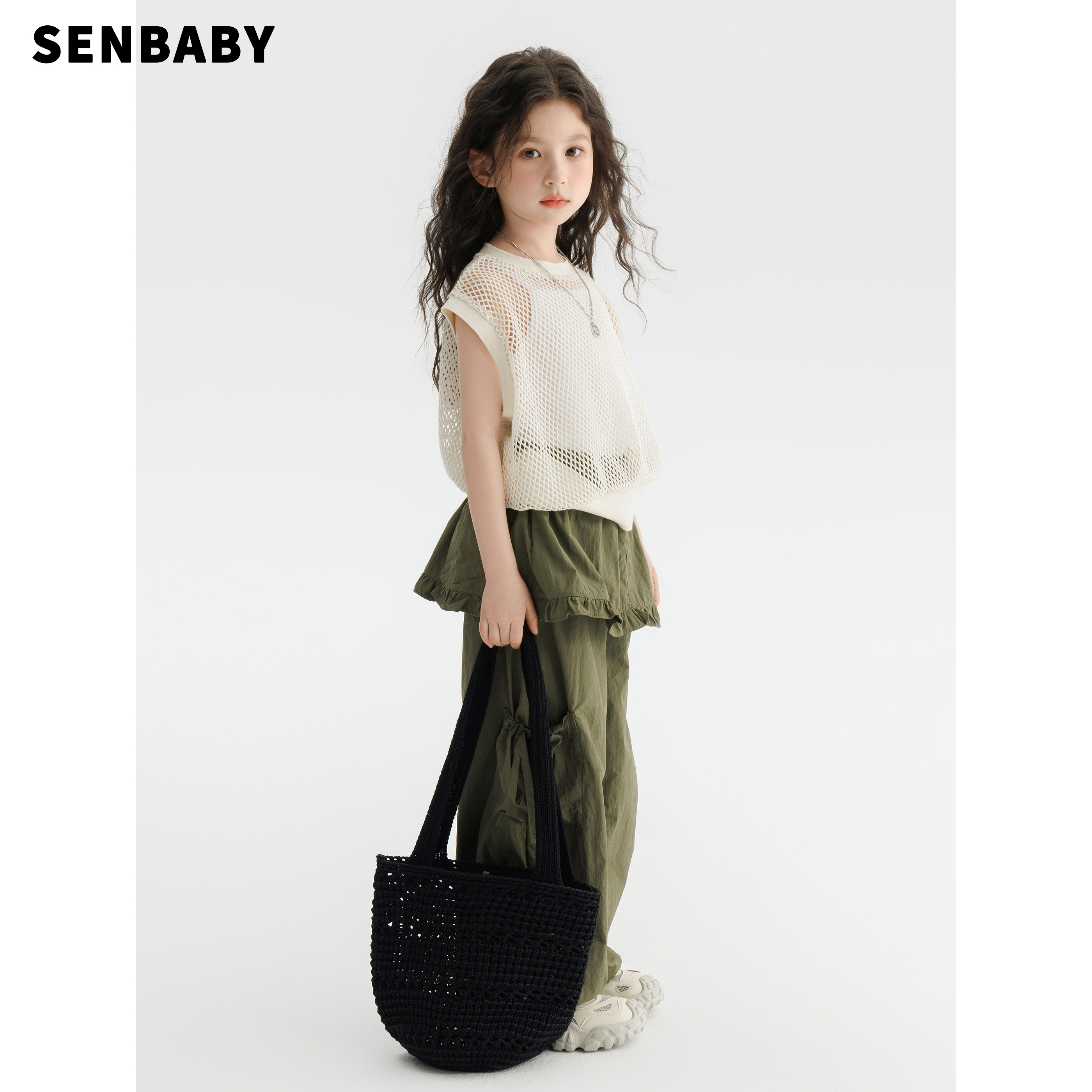 【现货】senbaby童装 女童无袖上衣2025夏季新款透气儿童镂空上衣