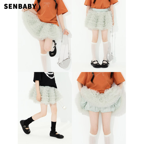 【现货】senbaby童装女童半身裙夏季蓬蓬裙儿童短裙超仙蛋糕纱裙