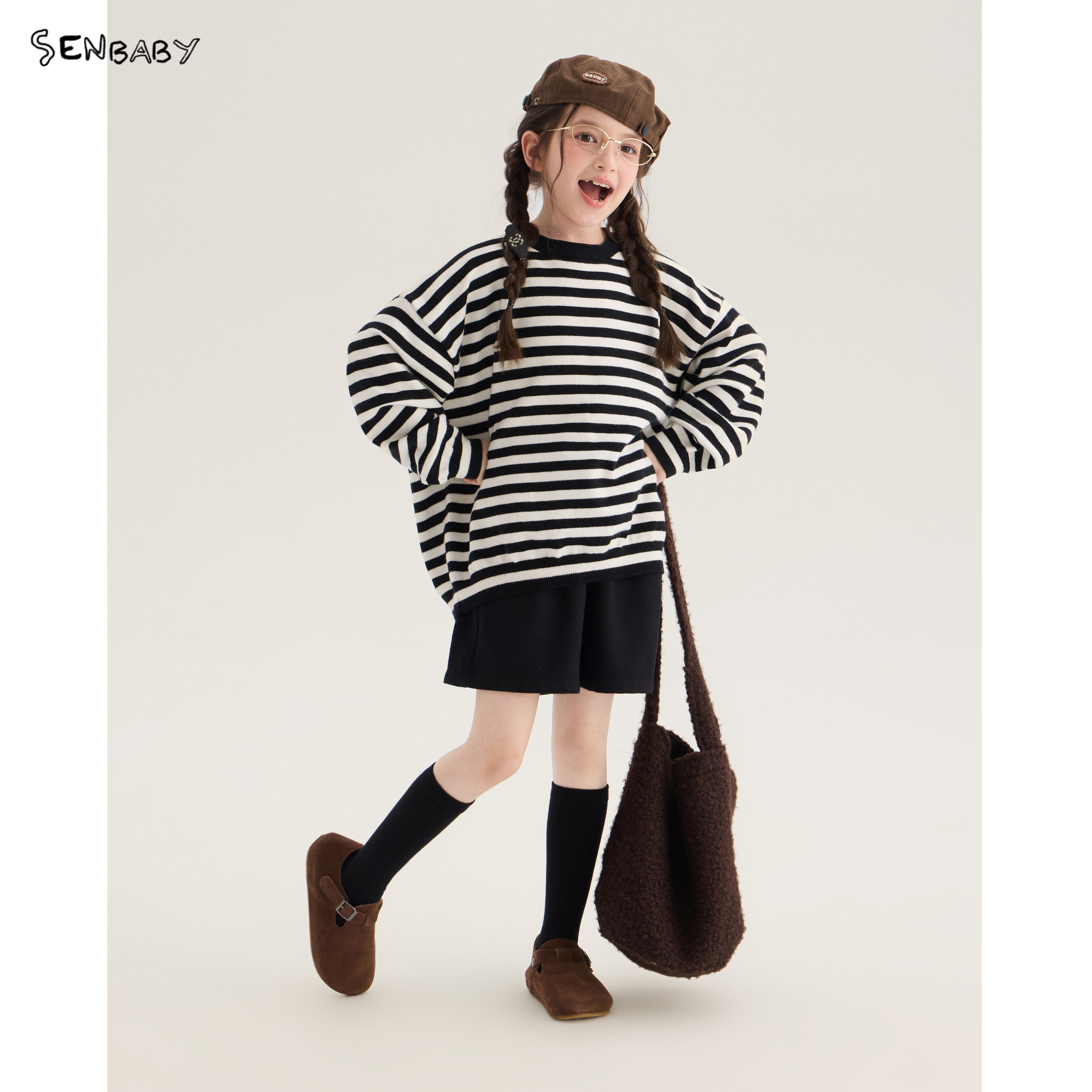 【现货】senbaby童装女童针织衫2026秋季儿童长袖毛衣短裤两件套图片