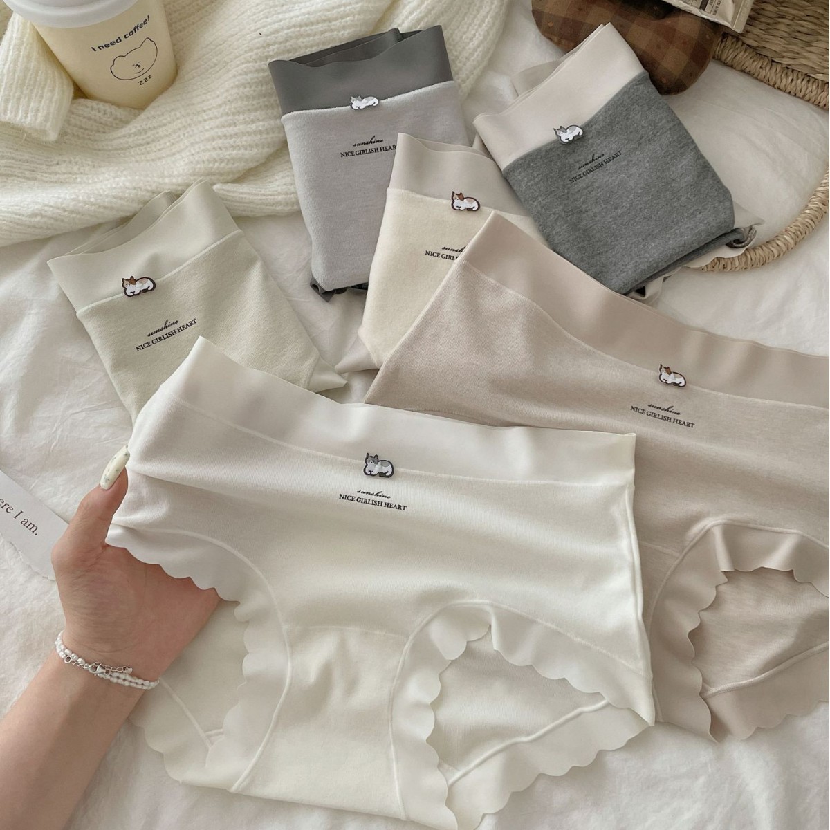 奶油小猫咪磨毛羊绒感棉少女内裤