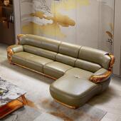 新中式 乌金木真皮沙发现代高端客厅头层牛皮家用实木家具贵妃组合