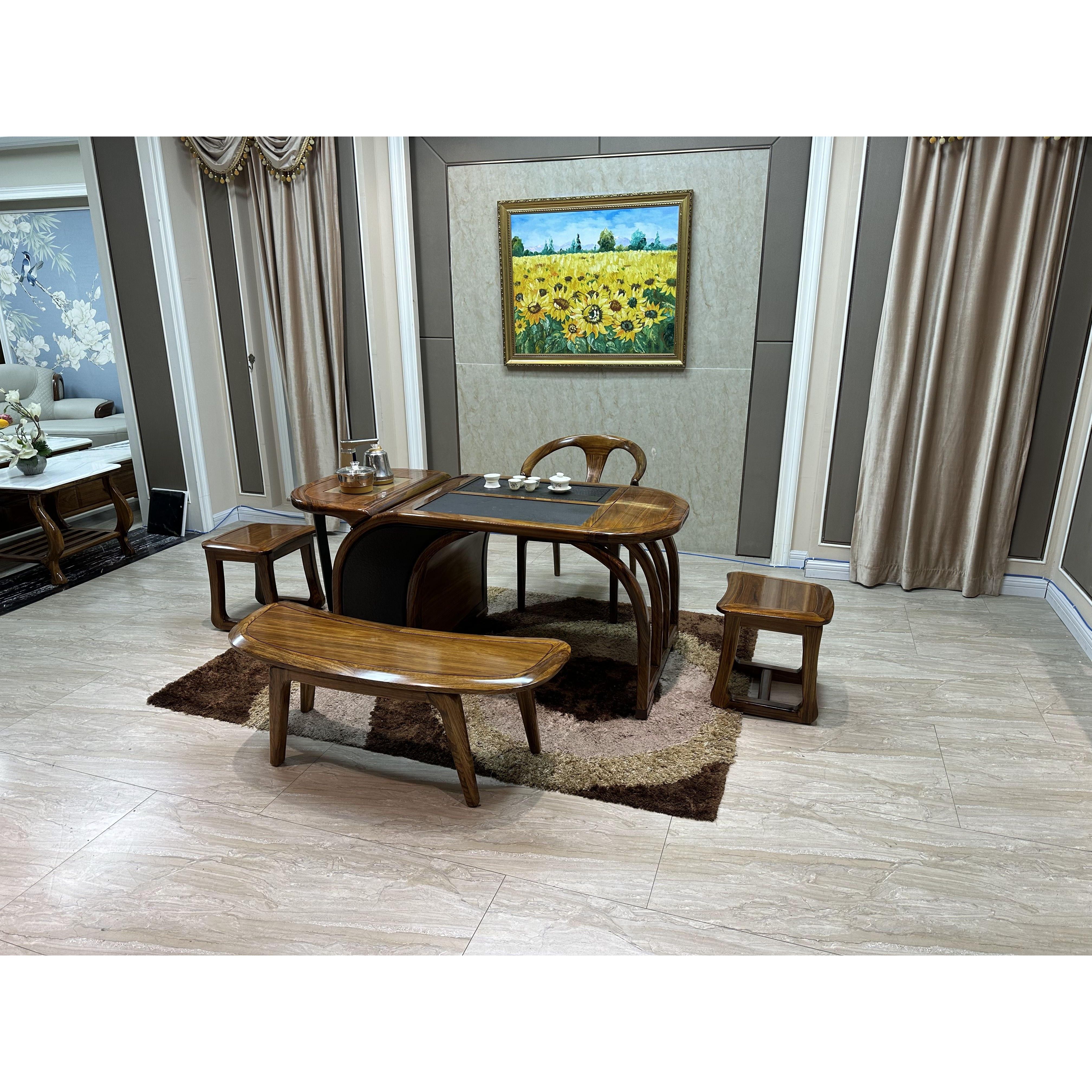 实木高档轻奢乌金木新中式茶台别墅泡茶台大板茶桌组合功夫茶台