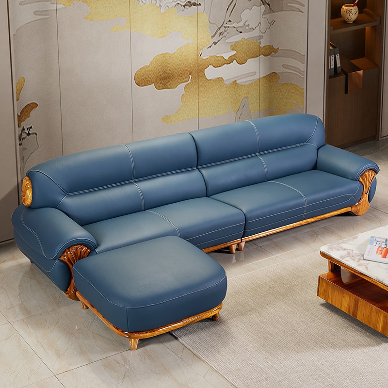 新中式乌金木真皮沙发豪华别墅客厅大小户型沙发北欧实木皮艺沙发