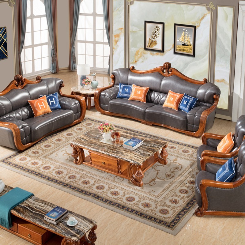 乌金木沙发真皮欧式沙发组合客厅中式奢华大户型实木家具别墅沙发
