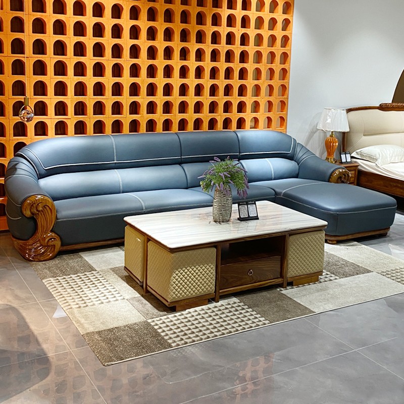 欧洛仕乌金木转角真皮沙发头层牛皮7字形贵妃沙发可定制尺寸皮色