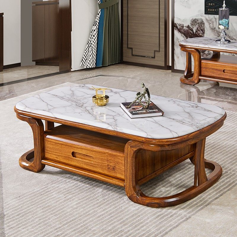 乌金木大理石茶几新中式高端客厅家用高端轻奢实木茶几电视柜组合