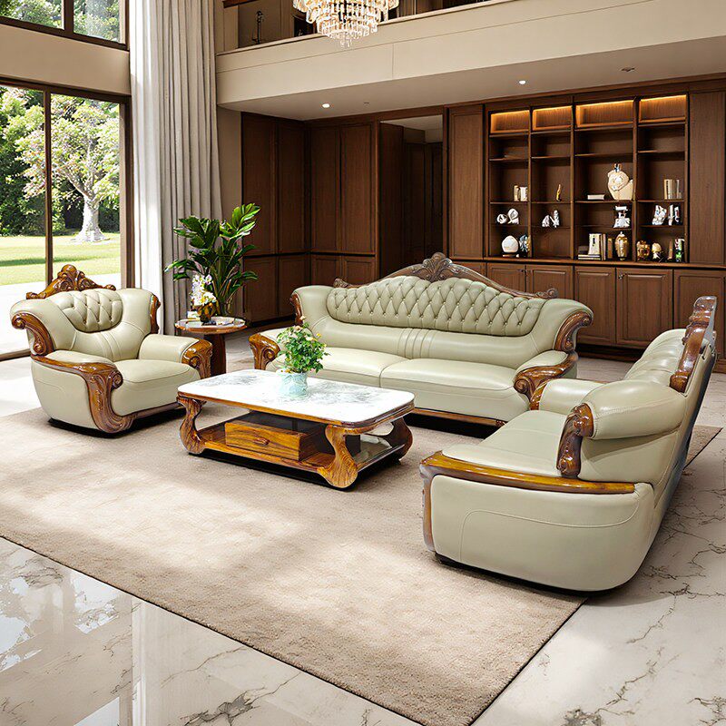 欧式真皮沙发头层牛皮高档实木奢华客厅124组合大气新中式沙发