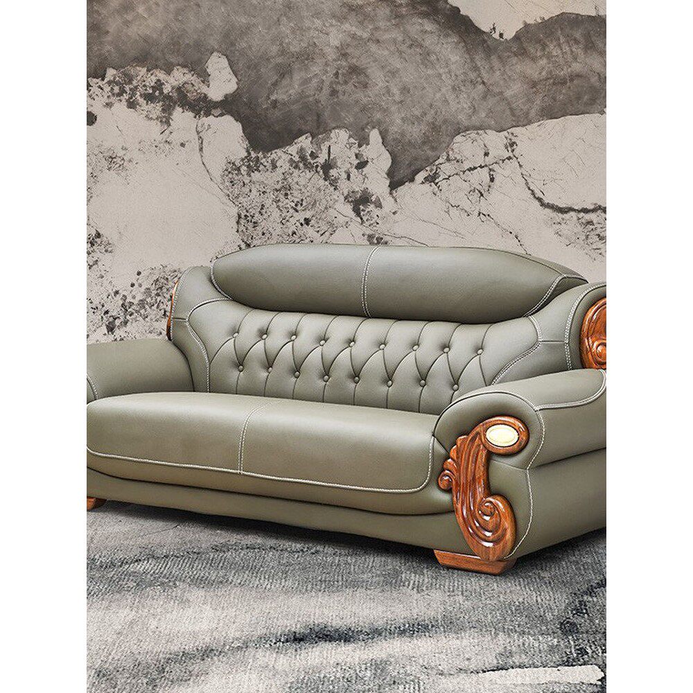 新中式乌金木真皮沙发头层高端别墅实木直排皮艺欧式客厅奢华沙发