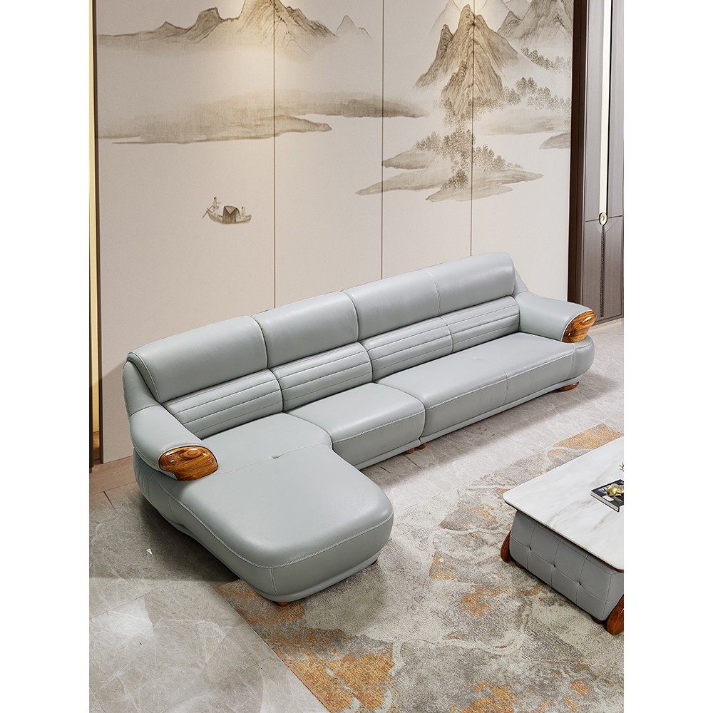 现代乌金木真皮沙发新中式高端别墅客厅家用实木轻奢佛山沙发家具