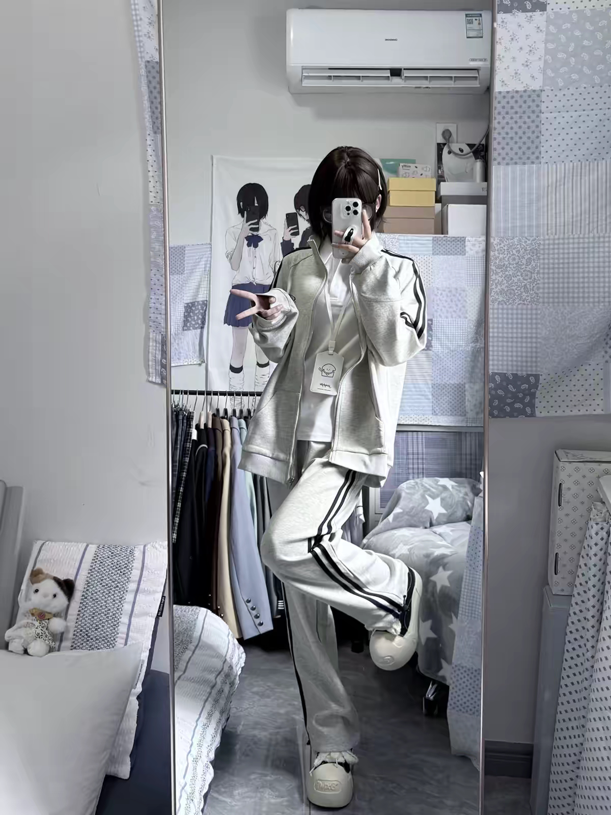 秋季日系Jk制服套装条纹运动卫衣外套立领学院风刺绣休闲长裤套装